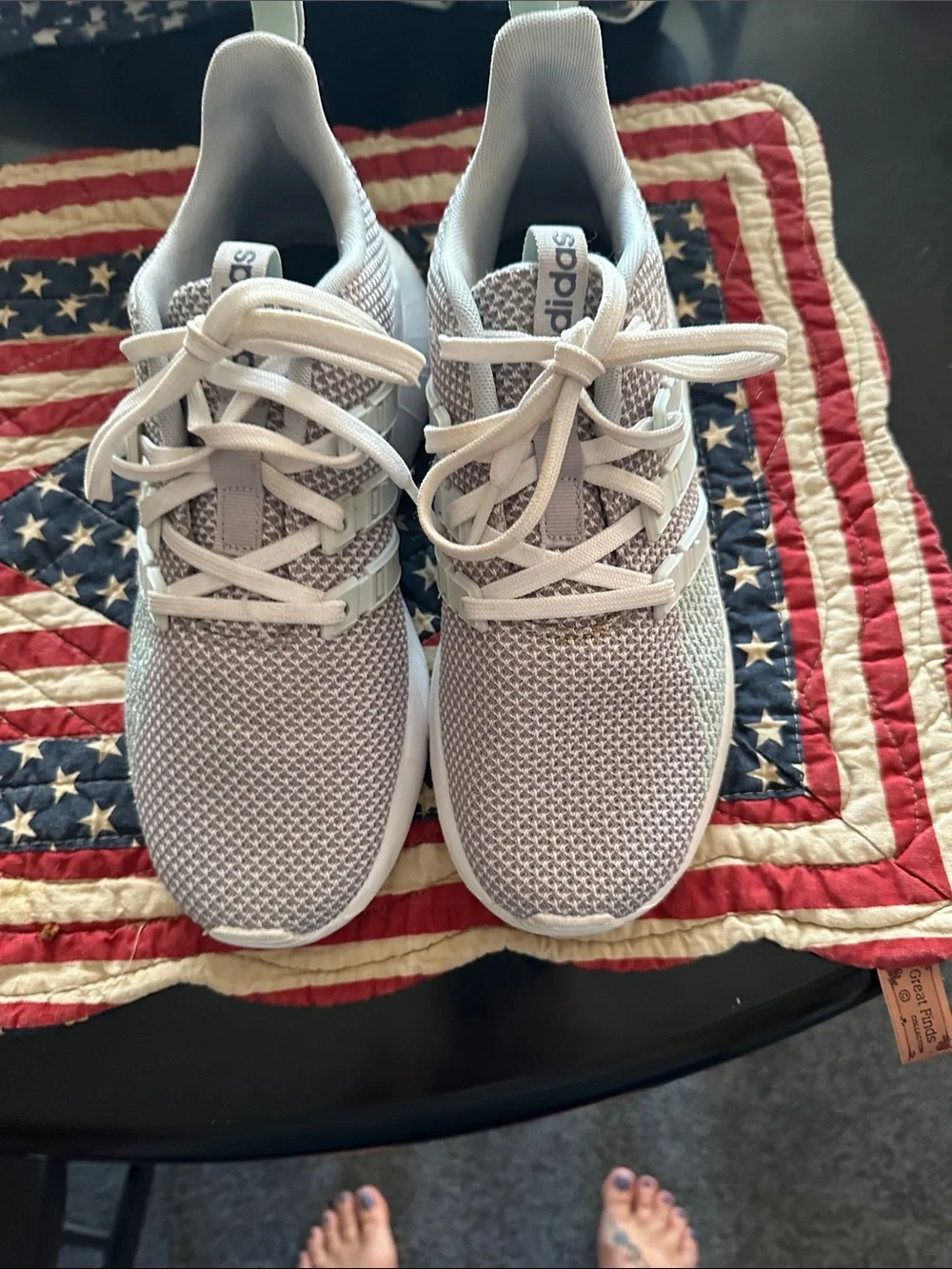 adidas Light Gray Mesh Athletic Shoes with Mint Accent